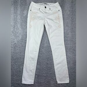 American Eagle Jeans Womens 2 White Denim Skinny Embroidered Aztec Design Low